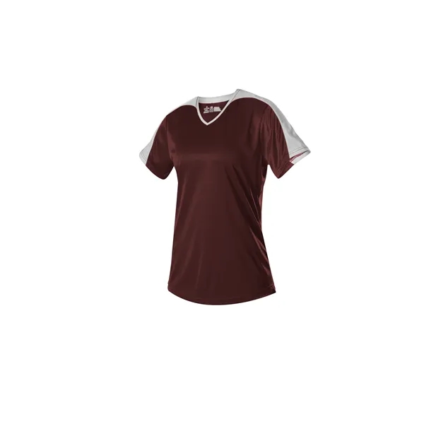 Women's v-neck fastpitch jersey with solid color extreme microfiber body and... from ASI 37461 Augusta Sportswear