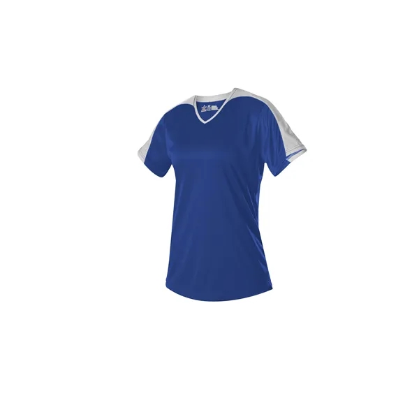 Women's v-neck fastpitch jersey with solid color extreme microfiber body and... from ASI 37461 Augusta Sportswear