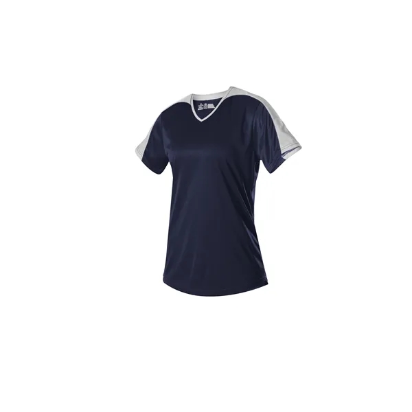 Women's v-neck fastpitch jersey with solid color extreme microfiber body and... from ASI 37461 Augusta Sportswear