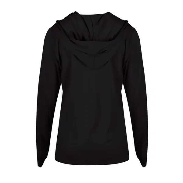 Long sleeve women's hooded t-shirt with self-fabric hood with drawcord, paneled... from ASI 37461 Augusta Sportswear
