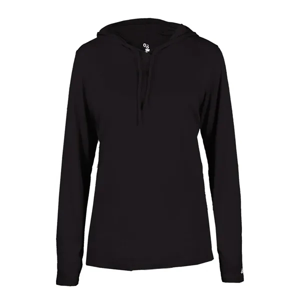 Long sleeve women's hooded t-shirt with self-fabric hood with drawcord, paneled... from ASI 37461 Augusta Sportswear