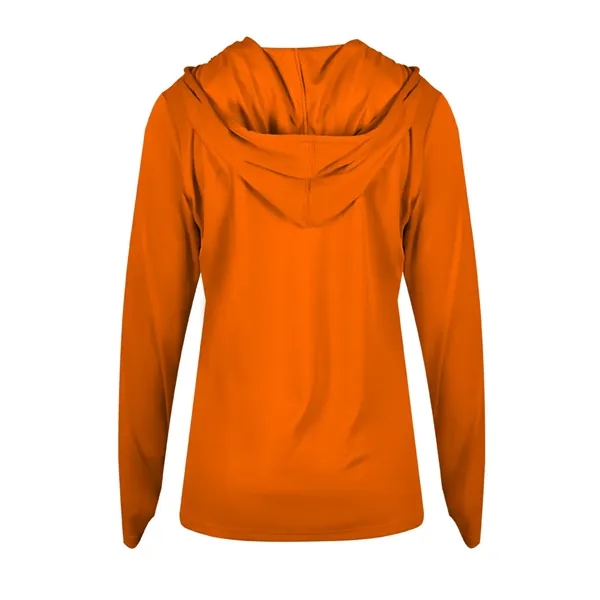 Long sleeve women's hooded t-shirt with self-fabric hood with drawcord, paneled... from ASI 37461 Augusta Sportswear