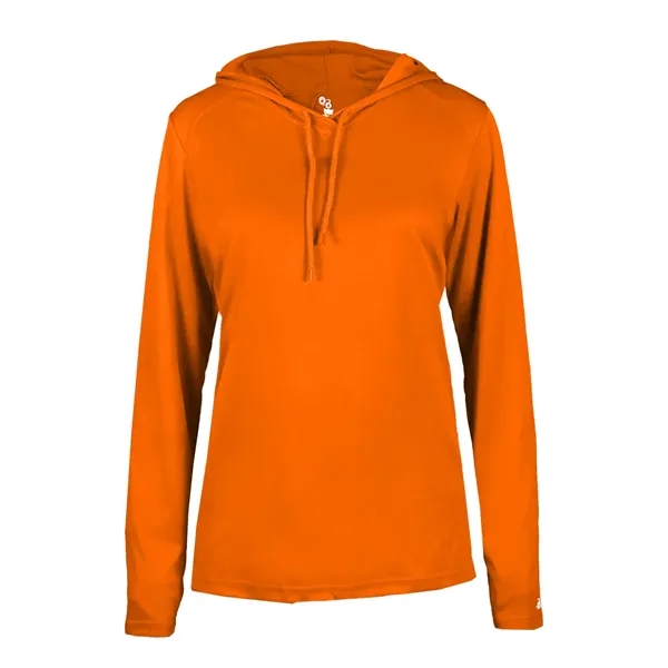 Long sleeve women's hooded t-shirt with self-fabric hood with drawcord, paneled... from ASI 37461 Augusta Sportswear