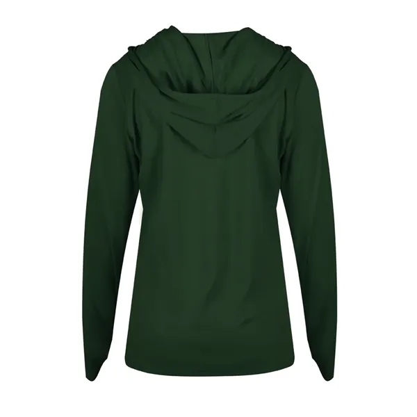 Long sleeve women's hooded t-shirt with self-fabric hood with drawcord, paneled... from ASI 37461 Augusta Sportswear