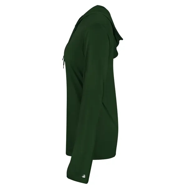 Long sleeve women's hooded t-shirt with self-fabric hood with drawcord, paneled... from ASI 37461 Augusta Sportswear