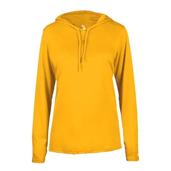 Long sleeve women's hooded t-shirt with self-fabric hood with drawcord, paneled... from ASI 37461 Augusta Sportswear