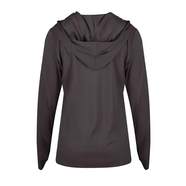 Long sleeve women's hooded t-shirt with self-fabric hood with drawcord, paneled... from ASI 37461 Augusta Sportswear