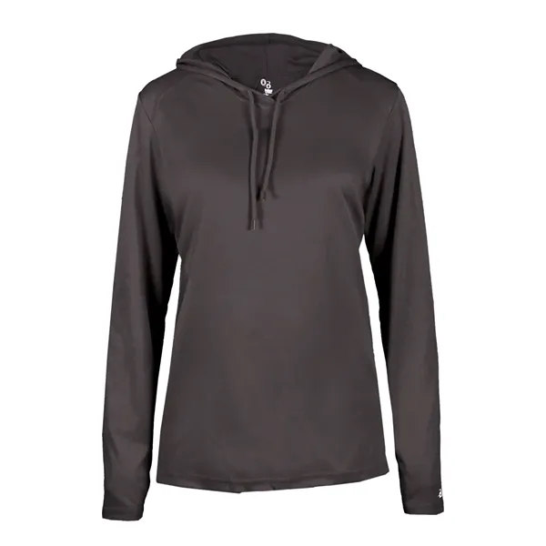 Long sleeve women's hooded t-shirt with self-fabric hood with drawcord, paneled... from ASI 37461 Augusta Sportswear