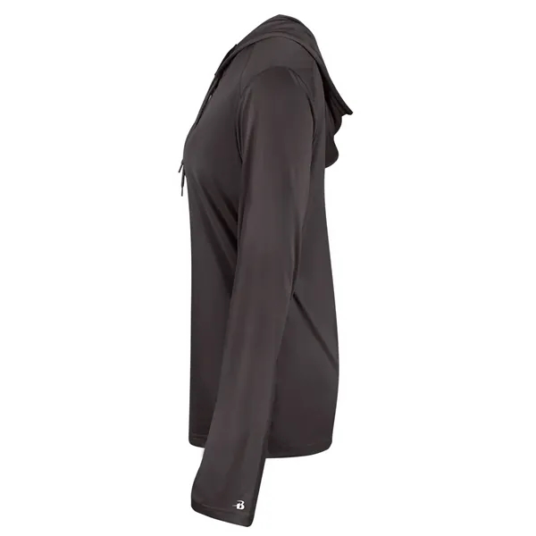 Long sleeve women's hooded t-shirt with self-fabric hood with drawcord, paneled... from ASI 37461 Augusta Sportswear