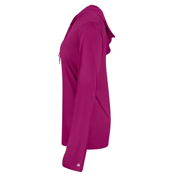 Long sleeve women's hooded t-shirt with self-fabric hood with drawcord, paneled... from ASI 37461 Augusta Sportswear