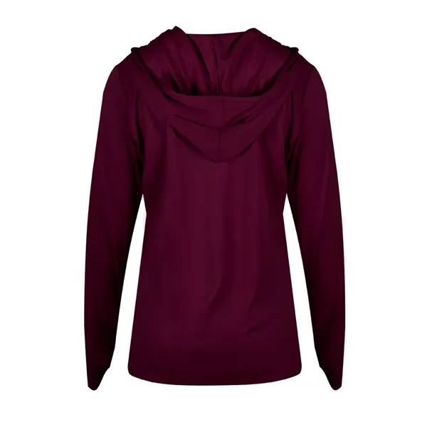 Long sleeve women's hooded t-shirt with self-fabric hood with drawcord, paneled... from ASI 37461 Augusta Sportswear