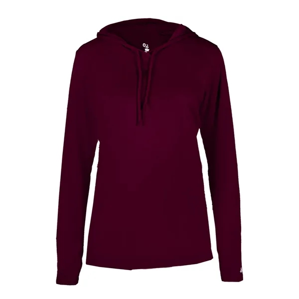 Long sleeve women's hooded t-shirt with self-fabric hood with drawcord, paneled... from ASI 37461 Augusta Sportswear