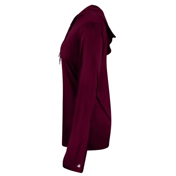 Long sleeve women's hooded t-shirt with self-fabric hood with drawcord, paneled... from ASI 37461 Augusta Sportswear