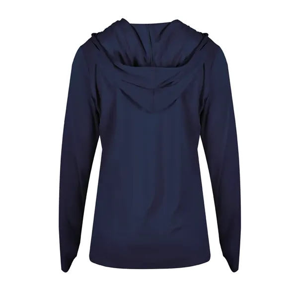 Long sleeve women's hooded t-shirt with self-fabric hood with drawcord, paneled... from ASI 37461 Augusta Sportswear