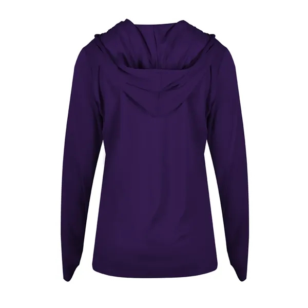 Long sleeve women's hooded t-shirt with self-fabric hood with drawcord, paneled... from ASI 37461 Augusta Sportswear