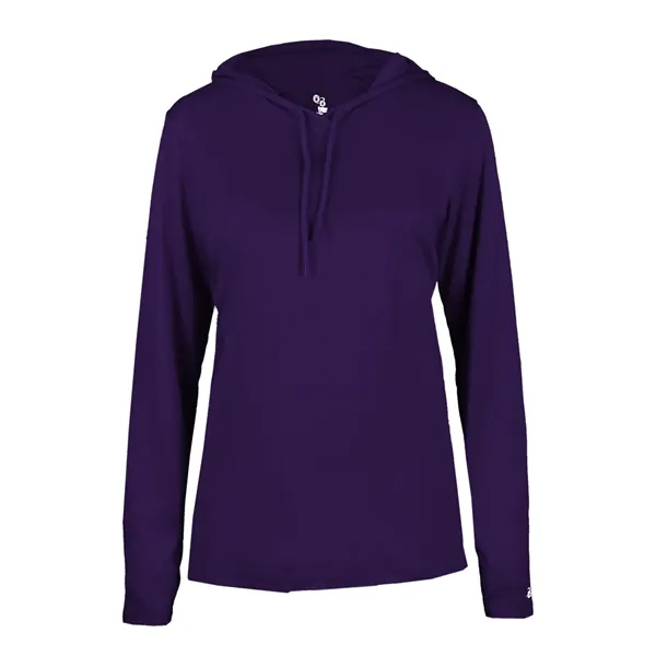 Long sleeve women's hooded t-shirt with self-fabric hood with drawcord, paneled... from ASI 37461 Augusta Sportswear