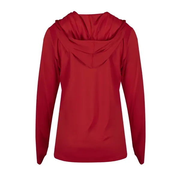 Long sleeve women's hooded t-shirt with self-fabric hood with drawcord, paneled... from ASI 37461 Augusta Sportswear