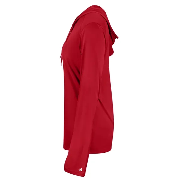 Long sleeve women's hooded t-shirt with self-fabric hood with drawcord, paneled... from ASI 37461 Augusta Sportswear