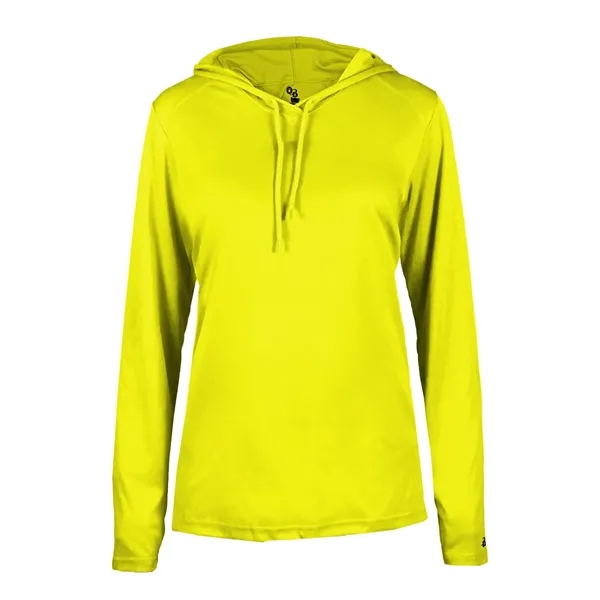 Long sleeve women's hooded t-shirt with self-fabric hood with drawcord, paneled... from ASI 37461 Augusta Sportswear