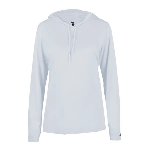 Long sleeve women's hooded t-shirt with self-fabric hood with drawcord, paneled... from ASI 37461 Augusta Sportswear