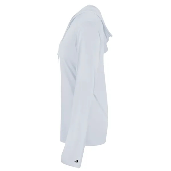 Long sleeve women's hooded t-shirt with self-fabric hood with drawcord, paneled... from ASI 37461 Augusta Sportswear