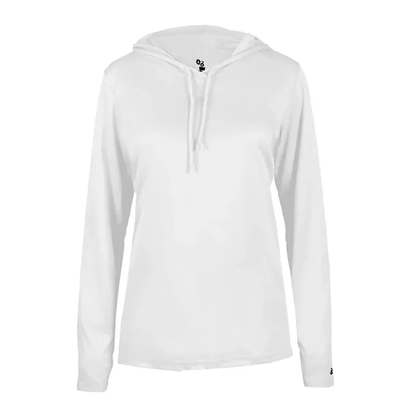 Long sleeve women's hooded t-shirt with self-fabric hood with drawcord, paneled... from ASI 37461 Augusta Sportswear