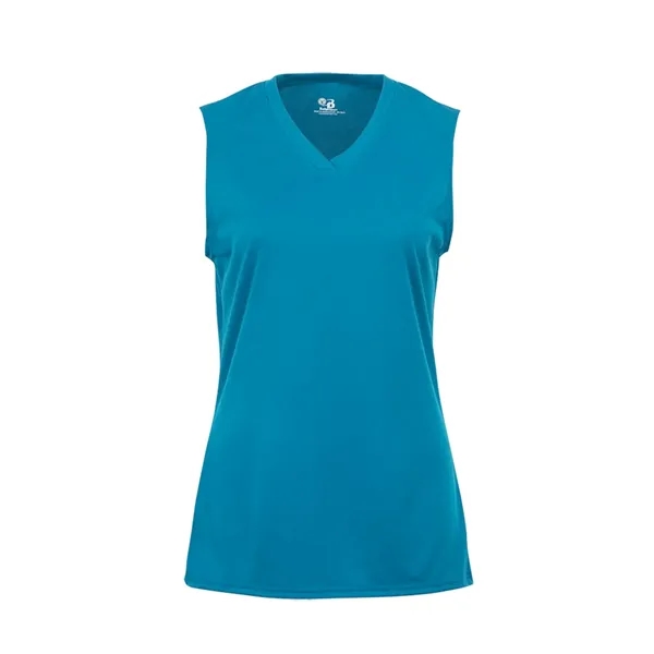 Sleeveless girl's tee with self-fabric lap v-neck collar, Badger heat seal... from ASI 37461 Augusta Sportswear
