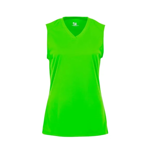 Sleeveless girl's tee with self-fabric lap v-neck collar, Badger heat seal... from ASI 37461 Augusta Sportswear