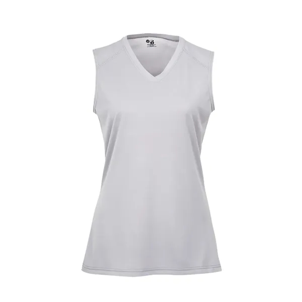 Sleeveless girl's tee with self-fabric lap v-neck collar, Badger heat seal... from ASI 37461 Augusta Sportswear