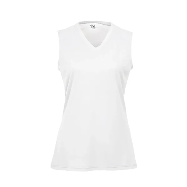 Sleeveless girl's tee with self-fabric lap v-neck collar, Badger heat seal... from ASI 37461 Augusta Sportswear