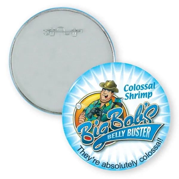 3 1/2" one piece celluloid round button with a metal shell... from ASI 93520 Ventura Inc