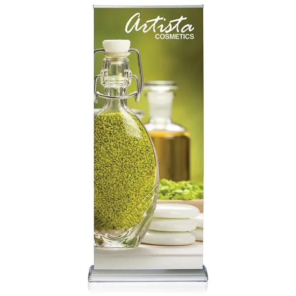 Custom text and graphic adjustable retractable banner stand.... from ASI 30442 Above & Beyond Advertising Products