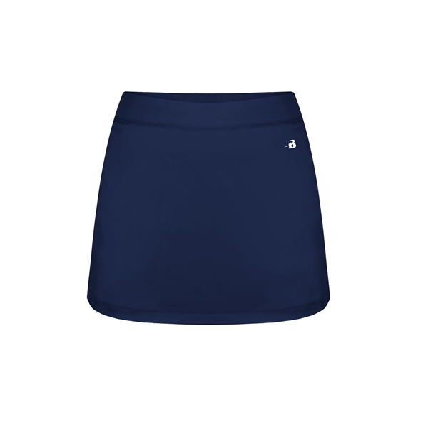 Women's skort with  2" covered elastic waistband, Badger heat seal... from ASI 37461 Augusta Sportswear