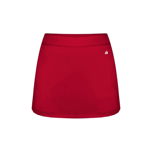Women's skort with  2" covered elastic waistband, Badger heat seal... from ASI 37461 Augusta Sportswear