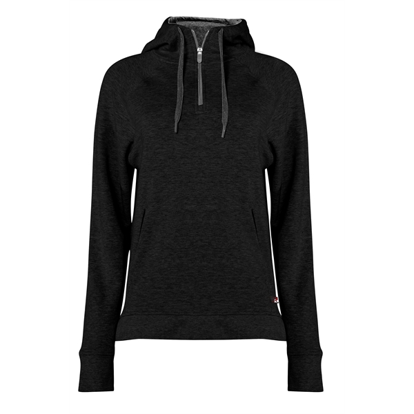 Women's hoodie with contrasting 8" locking zipper with Badger "B" logo... from ASI 37461 Augusta Sportswear / Badger Sport Badger Sportswear Badger Sportswear Div. of Founder Sport Group