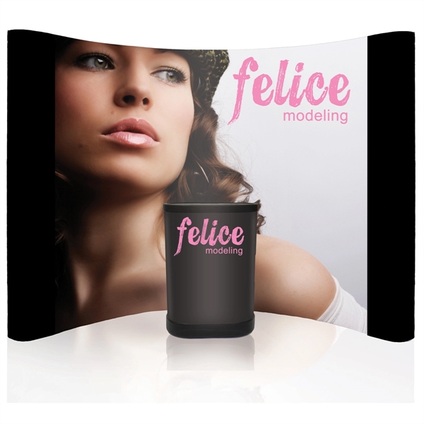 Tradeshow curved pop-up display center package with end panels (black, blue,... from ASI 30442 Above & Beyond Advertising Products