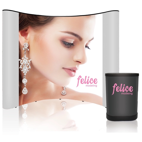 Tradeshow curved pop-up display center package with end panels (black, blue,... from ASI 30442 Above & Beyond Advertising Products