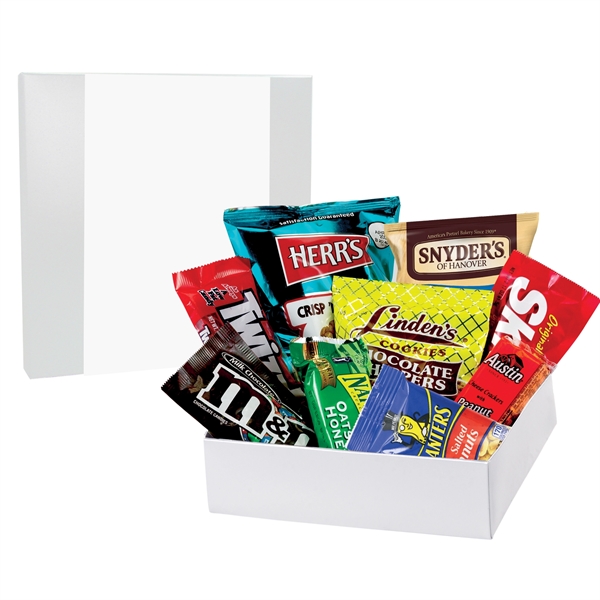 Customizable box filled with an assortment of candy, licorice, chocolate chip... from ASI 71685 Midnite Snax®