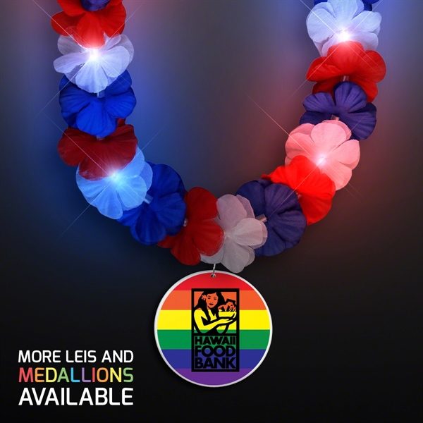 Red, White & Blue LED Hawaiian Lei with Rainbow Medallion; Imprint... from ASI 34194 ALightPromos / Alight Promotional Products