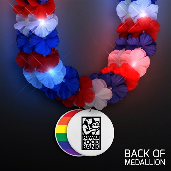Red, White & Blue LED Hawaiian Lei with Rainbow Medallion; Imprint... from ASI 34194 ALightPromos / Alight Promotional Products