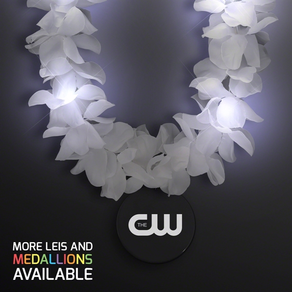 White Flower Light Up Lei with Medallion; Imprinted Pricing... from ASI 34194 ALightPromos