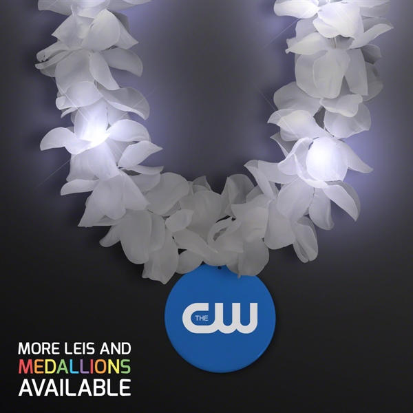 White Flower Light Up Lei with Medallion; Imprinted Pricing... from ASI 34194 ALightPromos