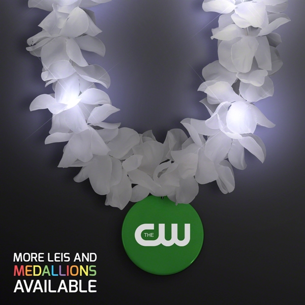 White Flower Light Up Lei with Medallion; Imprinted Pricing... from ASI 34194 ALightPromos