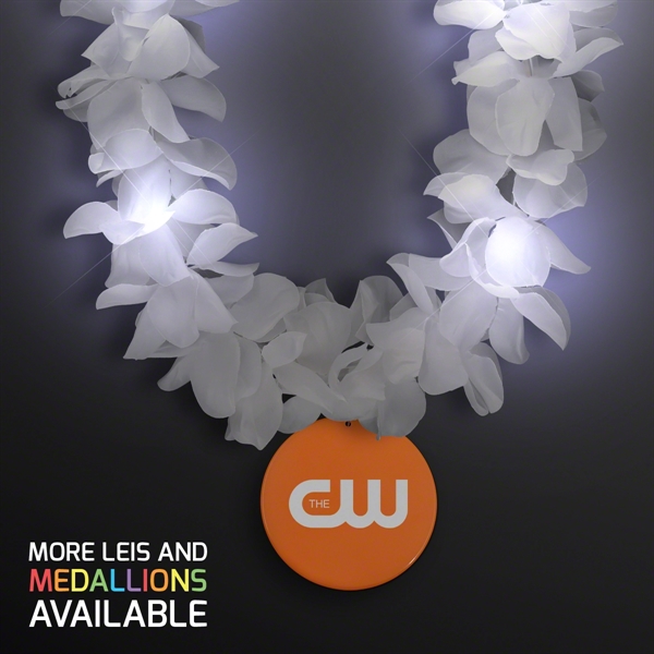 White Flower Light Up Lei with Medallion; Imprinted Pricing... from ASI 34194 ALightPromos
