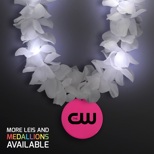 White Flower Light Up Lei with Medallion; Imprinted Pricing... from ASI 34194 ALightPromos