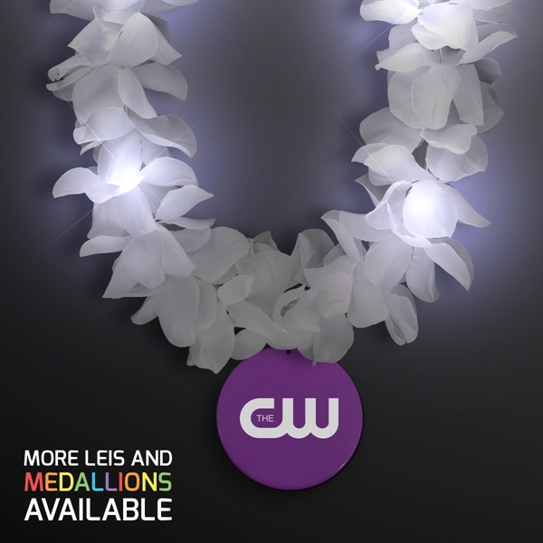White Flower Light Up Lei with Medallion; Imprinted Pricing... from ASI 34194 ALightPromos