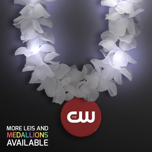 White Flower Light Up Lei with Medallion; Imprinted Pricing... from ASI 34194 ALightPromos