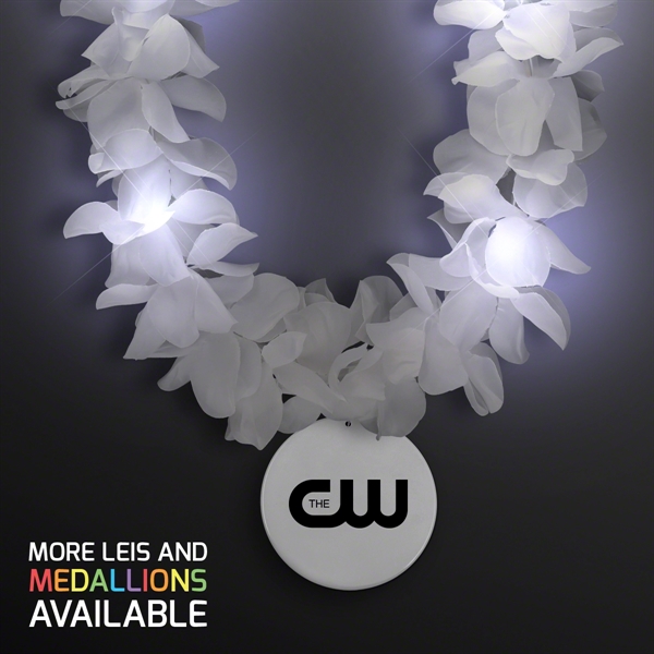 White Flower Light Up Lei with Medallion; Imprinted Pricing... from ASI 34194 ALightPromos