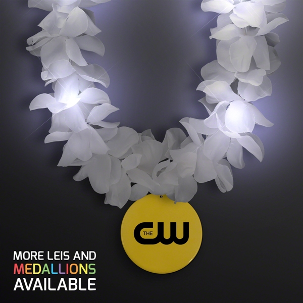 White Flower Light Up Lei with Medallion; Imprinted Pricing... from ASI 34194 ALightPromos