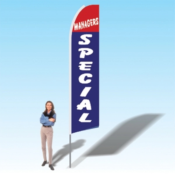 Advertising banner flag package with 15 foot pole, sales themed printed... from ASI 30442 Above & Beyond Advertising Products / PromoAdLine